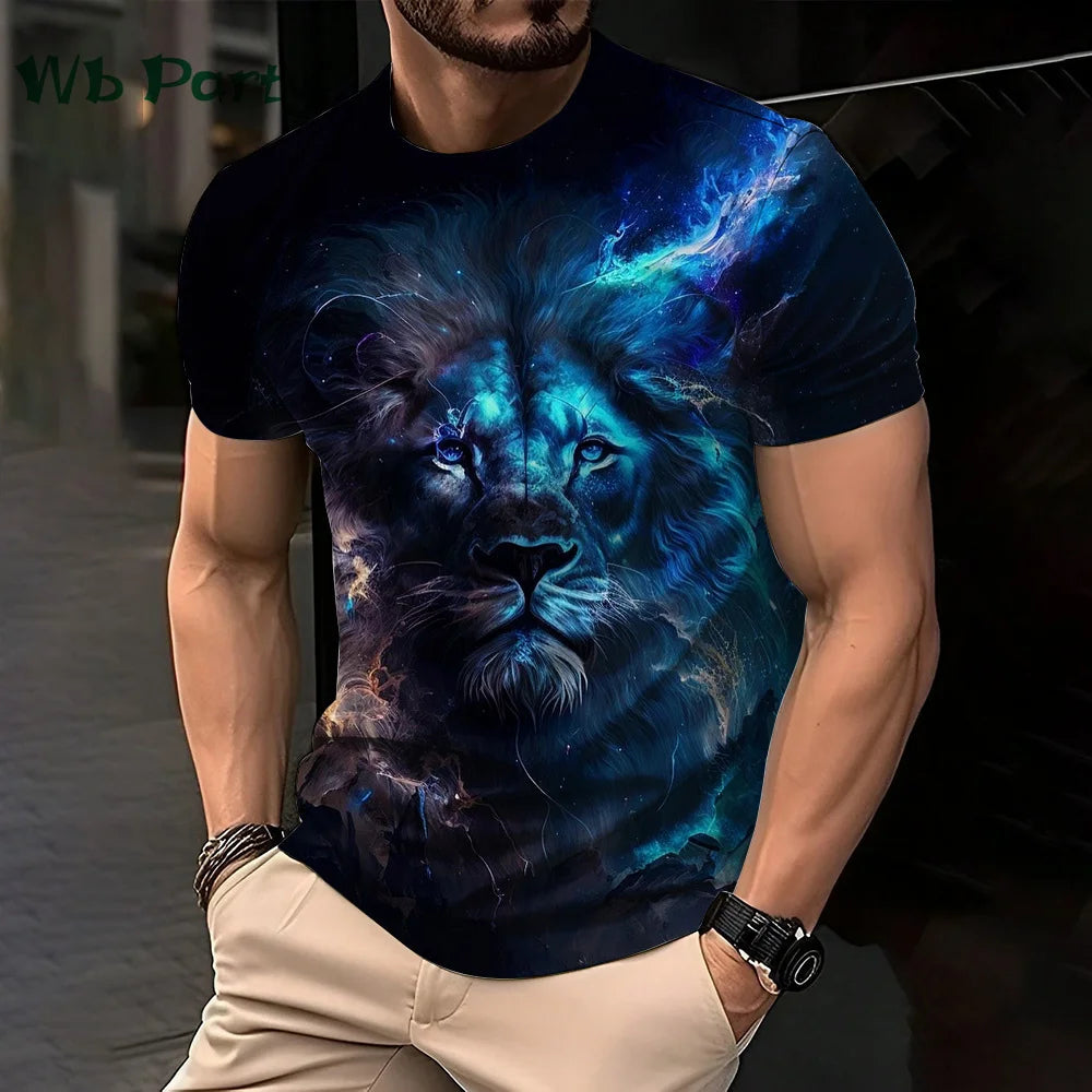 3D Lion Print Graphic T shirts Short Sleeve Tee Men's Clothing O-Neck Animal Print Mens Clothing T-shirts for Men Street Tops