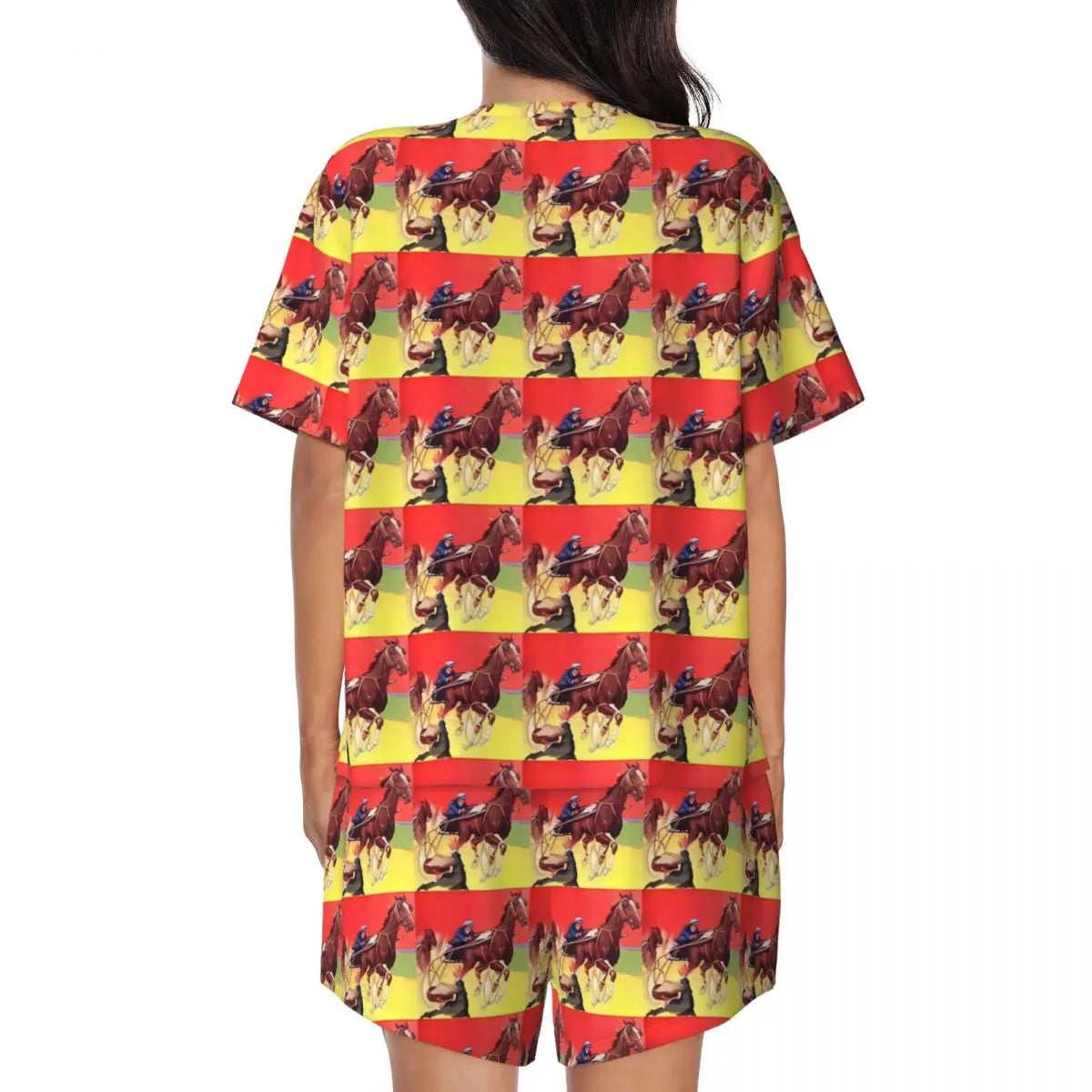 Horse Race Pajamas Summer 2 Pieces 1930s Classic Art Cute Pajama Sets Womens Short-Sleeve O Neck Night Pattern Sleepwear