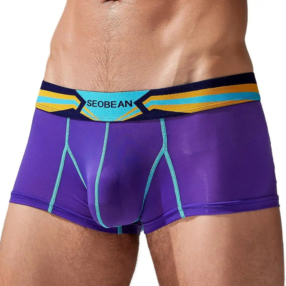 SEOBEAN Men's Ice Silk Boxer Briefs Breathable Nylon Underpants Soft Comfortable Loose Fit for Daily Home Wear