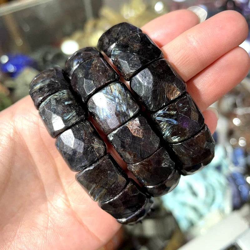 2024 New Natural Stone Lapis Lazuli Amazon Tiger Eye Agate Morgan Faced Square Elastic Bracelet for Men and Women Charm Jewelry