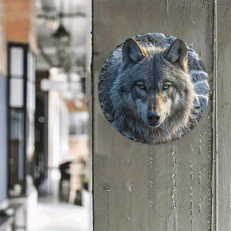 Faux Embossing Painted Round North American Gray Wolf