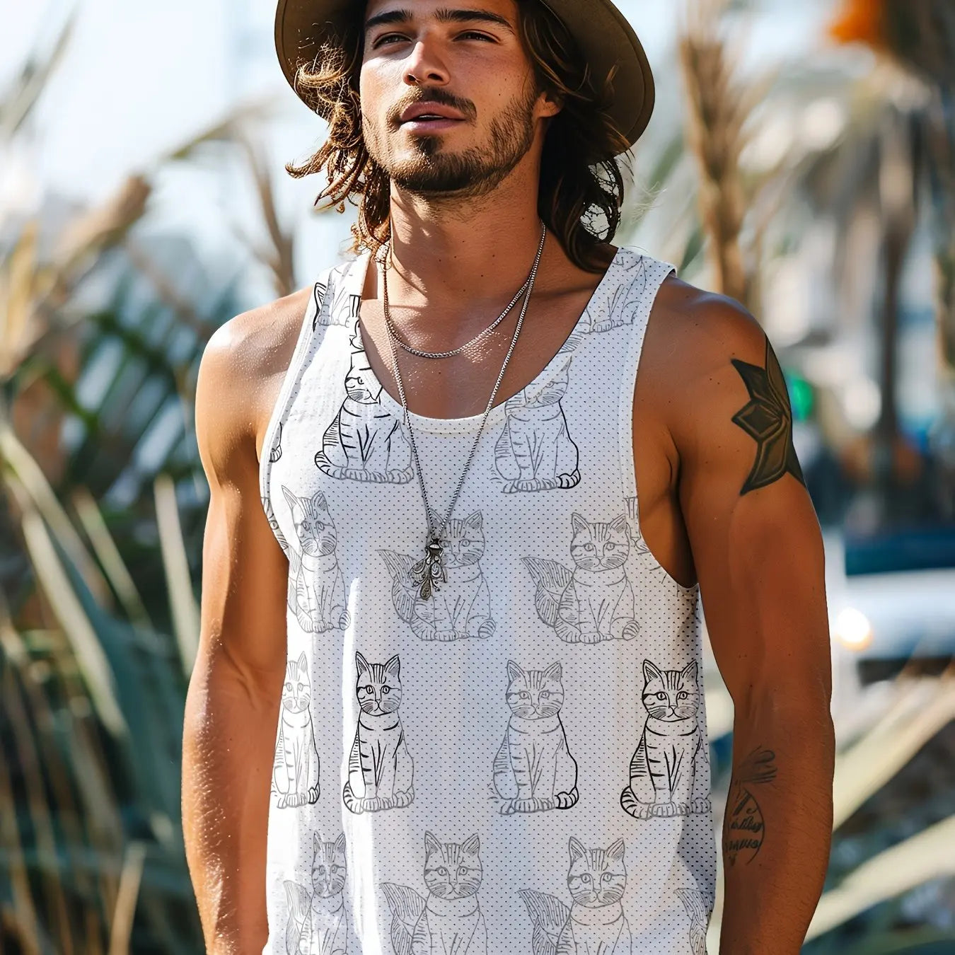 Summer Men's Vest Retro Totem Printed Round Neck Clothing Sleeveless T-shirt Printed Large Size Daily Sports Fitness Running Top