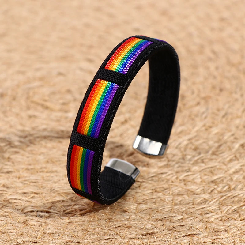 1PCS Fashion Rainbow String Bangle & Bacelet Charms Open Cuff Braclet For Men Women Jewelry