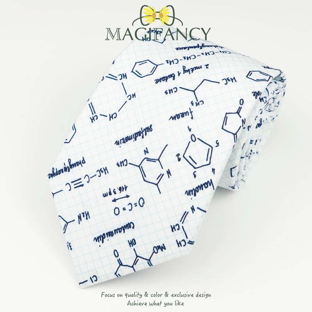 100%Cotton 8cm Tie Math Sciences Astronomy Physical Chemistry Men College Academy Institute School Cosplay Gift Cravat Accessory