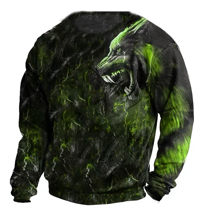Vintage T-shirt Male Summer Long 3d Wolf Print T Shirts Tops 2023 Men Cotton Streetwear Oversized Clothing O-neck Graphic Tees