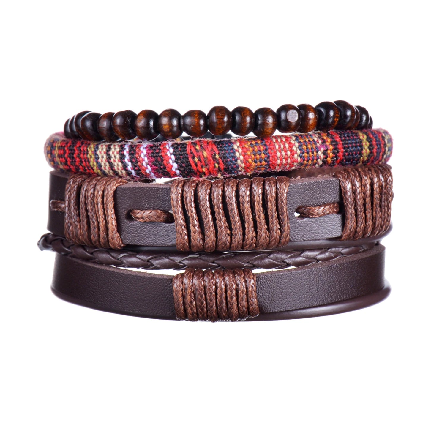 MeMolissa New Fashion Braided Wrap Leather Bracelets for Men High Quality Vintage Charm Wood Beads Ethnic Tribal Wristbands