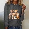 Womens Cat Print Loose T-Shirt Animal Print Long Sleeve Shirt Fashion Clothing 2024 Ladies Cute Print Long Sleeve