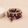 4Pcs Bohemian Women Pink Tassel Bracelet Set For Female I Love You Feather Round Charm Beads Chain Bangle Fashion Party Jewelry