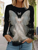 2024 Autumn and Winter Women's Long Sleeve 3D Printed Kitten Cute Print T-Shirt Women's Streetwear Round Neck Long Sleeve