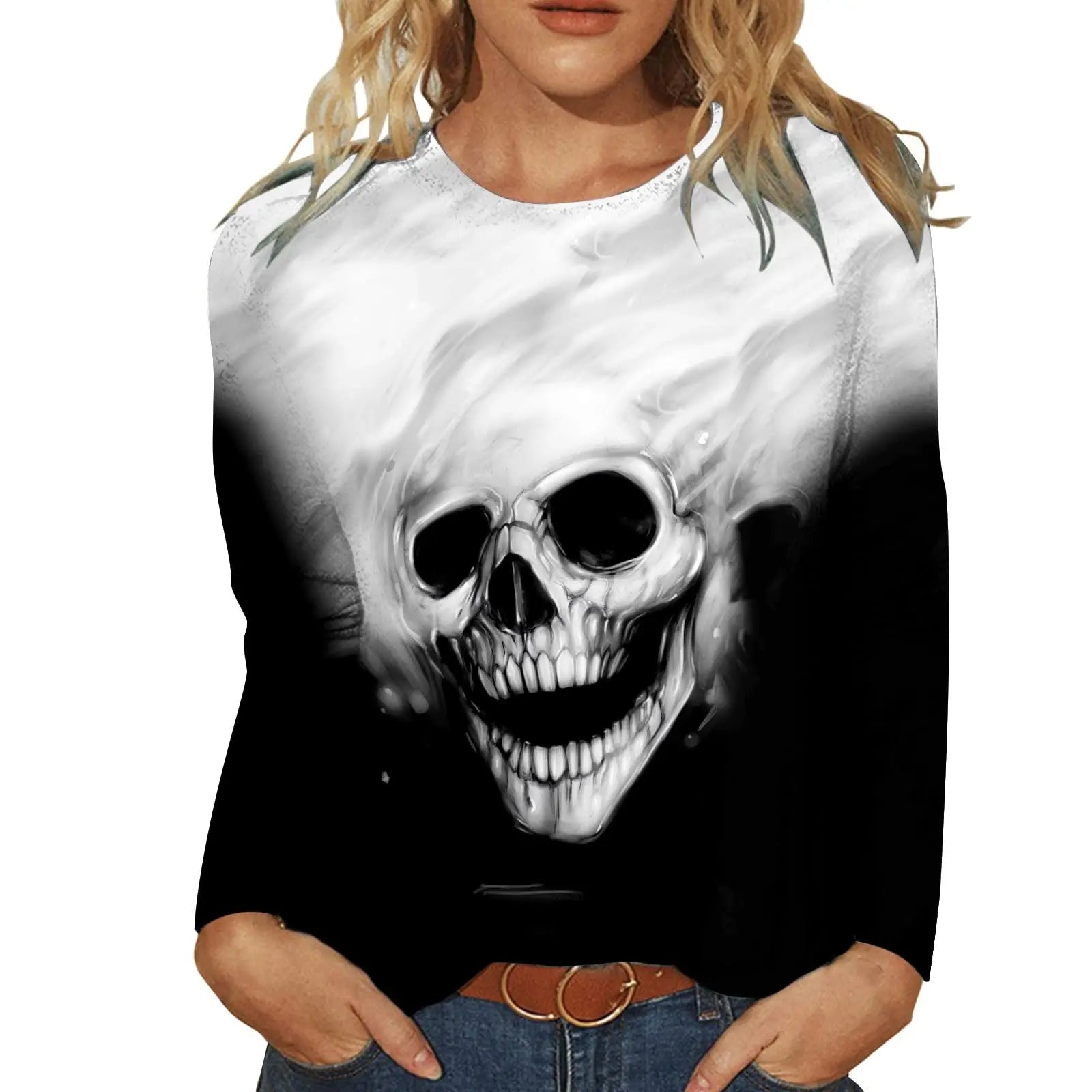 2024 New Women Halloween Crow Printed Casual Sweatshirt Round Neck Casual Basic Loose Fashion Women Designer Style