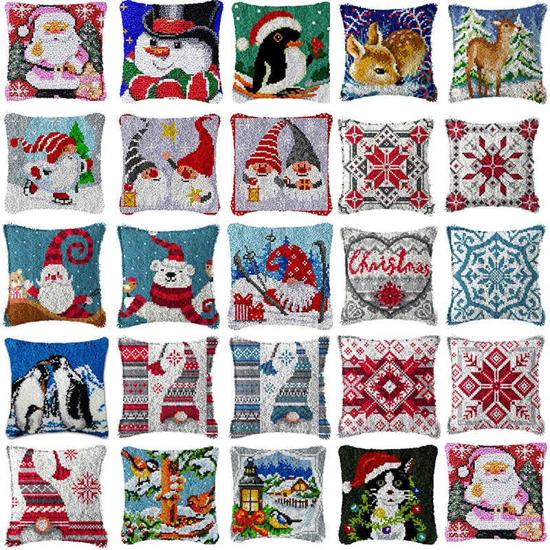 Winter Christmas Latch Hook Kits Smyrna Pillowcase Knot Pillow Package Animal Latch Hook Set For Needlework Embroidery Cushion