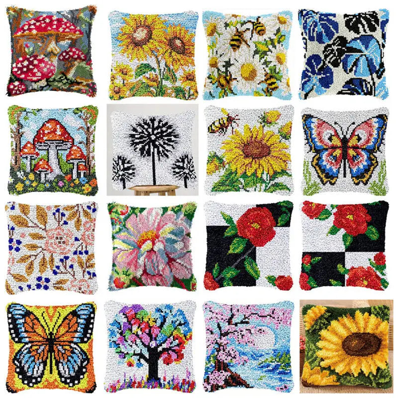 Flower Latch Hook Kit Cute Knooppakket Kussen Knopen Pillow Button Smyrna Knooppakket Needlework Button Packagek Linkhaak Kussen