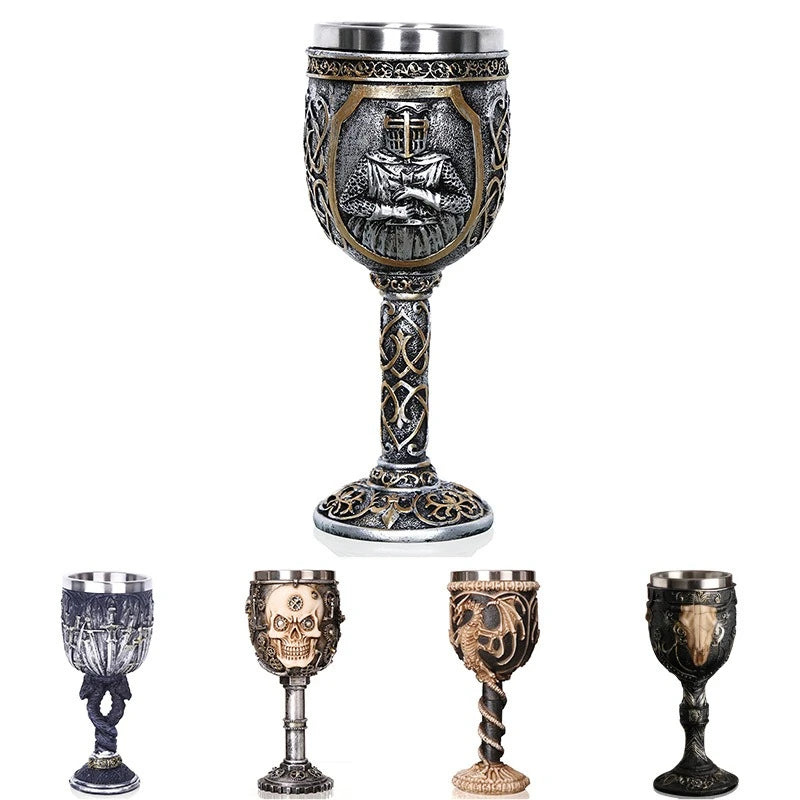 High-footed Cup Gift Resin Skull Cup, Creative 3D Stereoscopic Wolf Head Stainless Steel Decorative Cup