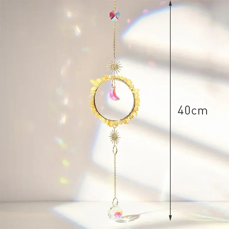 Hanging Crystal Pendant Garden Suncatcher Wind Chimes Rainbow Prism Crystal Chain for Window Drop Bell Christmas Tree Home Decor