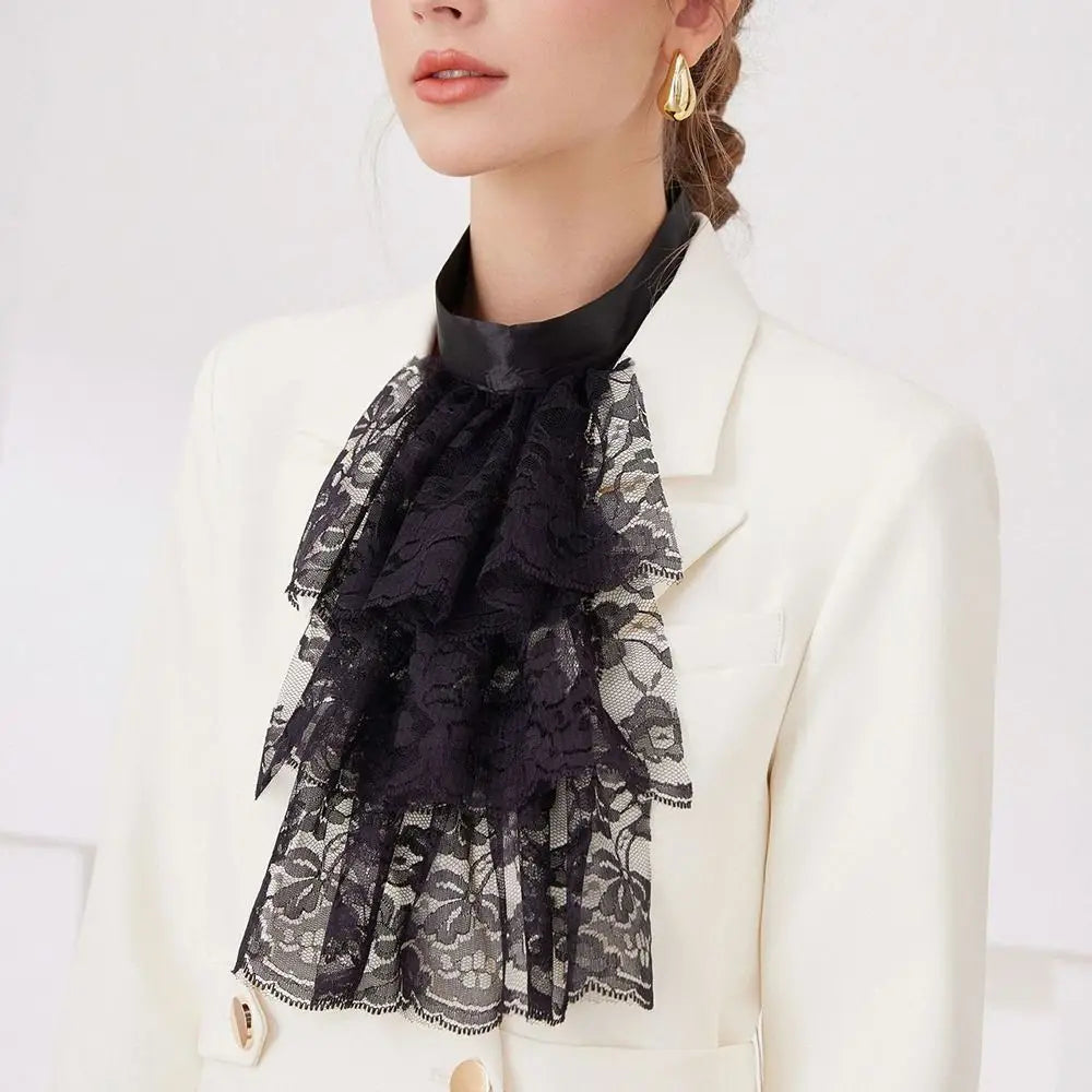 Elegant Victorian Costume Collar Ruffled Lace Jabot Neck Collar Halloween Parties Cosplay Vampires Costume Collar Lace Collar
