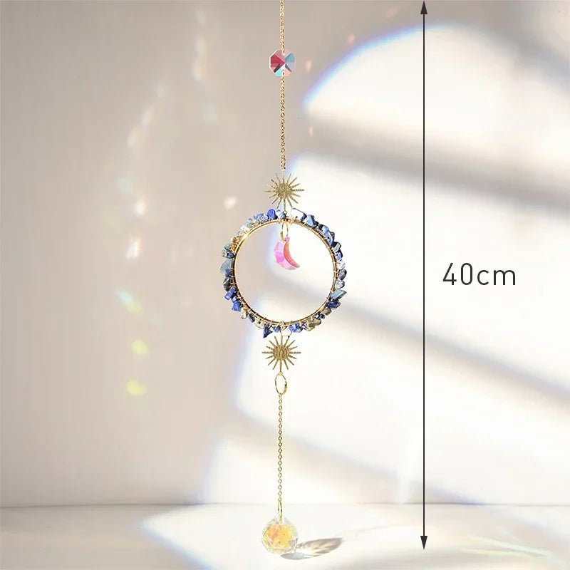 Hanging Crystal Pendant Garden Suncatcher Wind Chimes Rainbow Prism Crystal Chain for Window Drop Bell Christmas Tree Home Decor