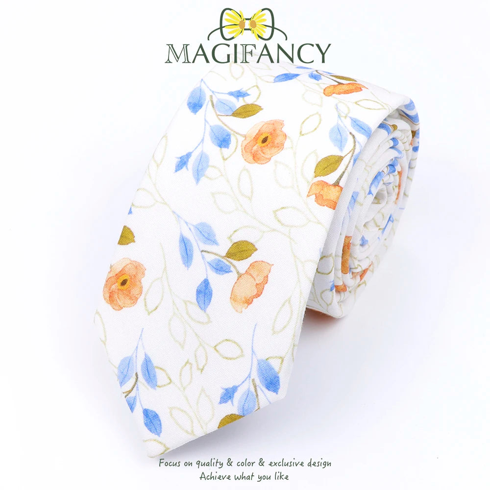 Top Hot Print Floral 6.5cm Necktie 100% Cotton Elegant Beige Sage Pink Men Wedding Party Daily Suit Shirt Cravat Gift Accessory