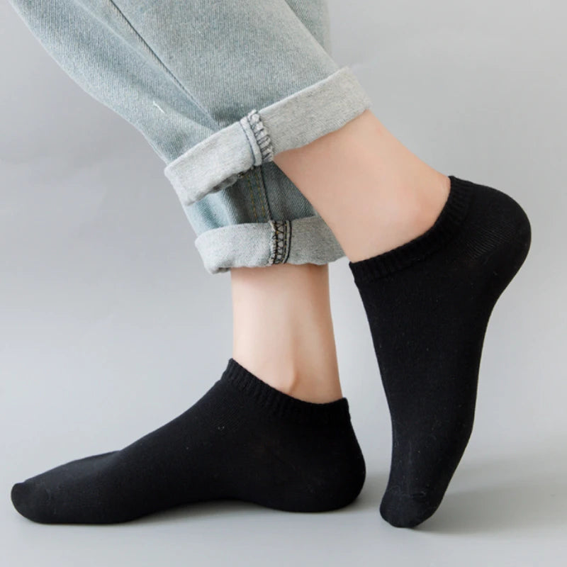 5 pairs/Lot Men's Socks Casual Boat Socks Black Business Socks Solid Color Breathable Comfortable High Quality Ankle Socks 38-44