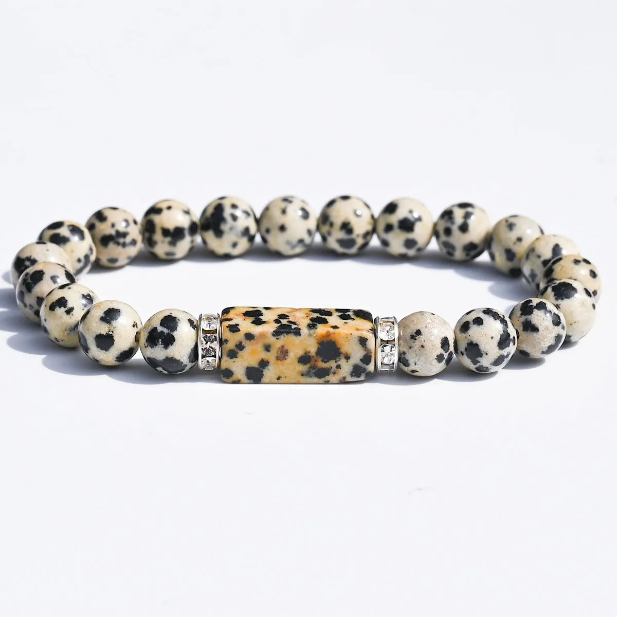 Natural Stone Bracelet: Featuring Rectangular Rose Quartz Plaques, Round Beads, Agate, Obsidian, and Raw Amazonite