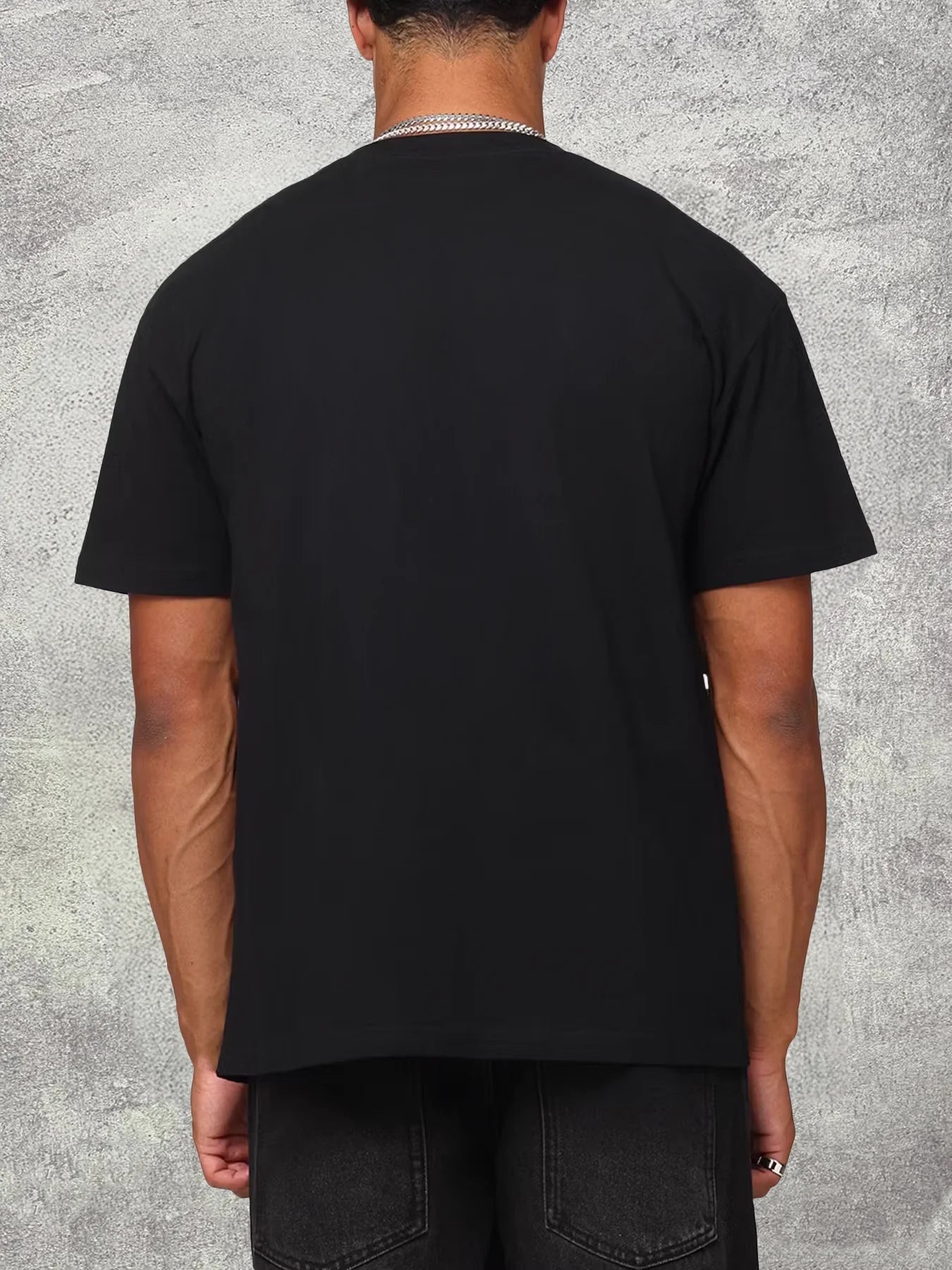 200 grams cotton men's black round neck short sleeve T-shirt, cartoon sushi pattern, hot stamping print, daily casual