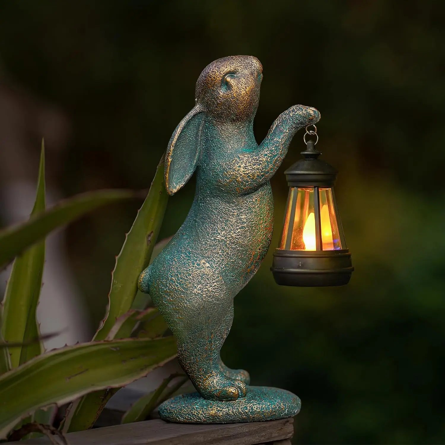 Garden Statues Rabbit with Solar Lantern Outdoor Bunny Figurines Decorations for Patio Yard Lawn Ornaments Gifts