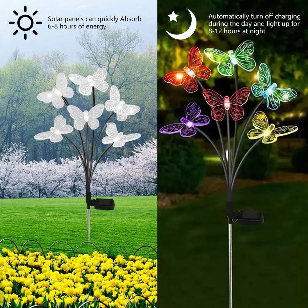 Solar LED Lights Outdoor Waterproof Garden Butterfly Sunlight LED Lamp Landscape Lawn Light Home Decor Lamp 6/8/10 Heads 조명