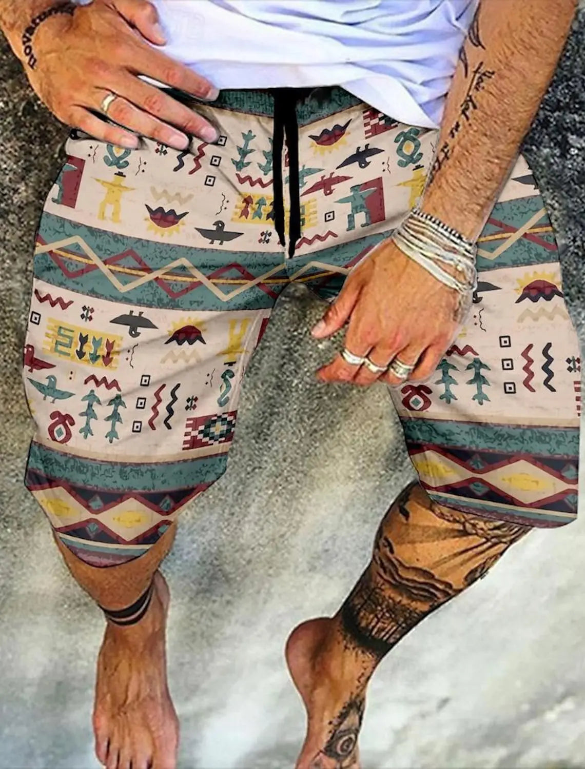 Men's Retro Swim Trunks 3D Ethnic Style Printed Beach Shorts Quick Dry Outdoor Leisure Sports Shorts Swimwear Men's Shorts