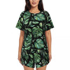 Green Leaf Print Pajamas Short Sleeve Lush Foliage 2 Pieces Leisure Pajama Sets Daily Woman O Neck Vintage Nightwear