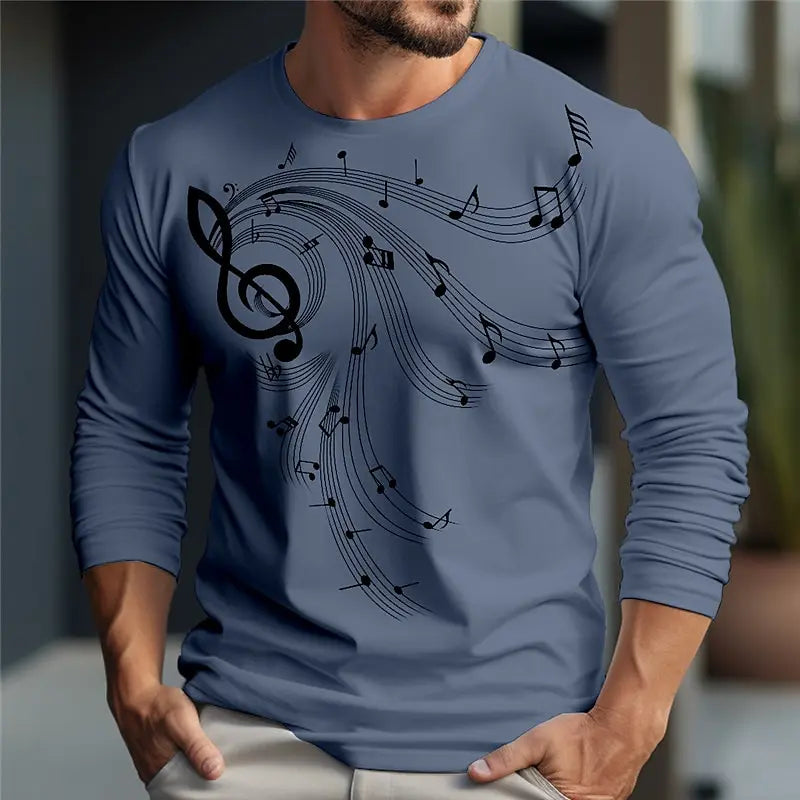 Trend Music Print Men's T Shirt Fashion Cotton Long Sleeve T-shirts Casual O-neck Street Tops Loose Pullover Autumn Men Clothing
