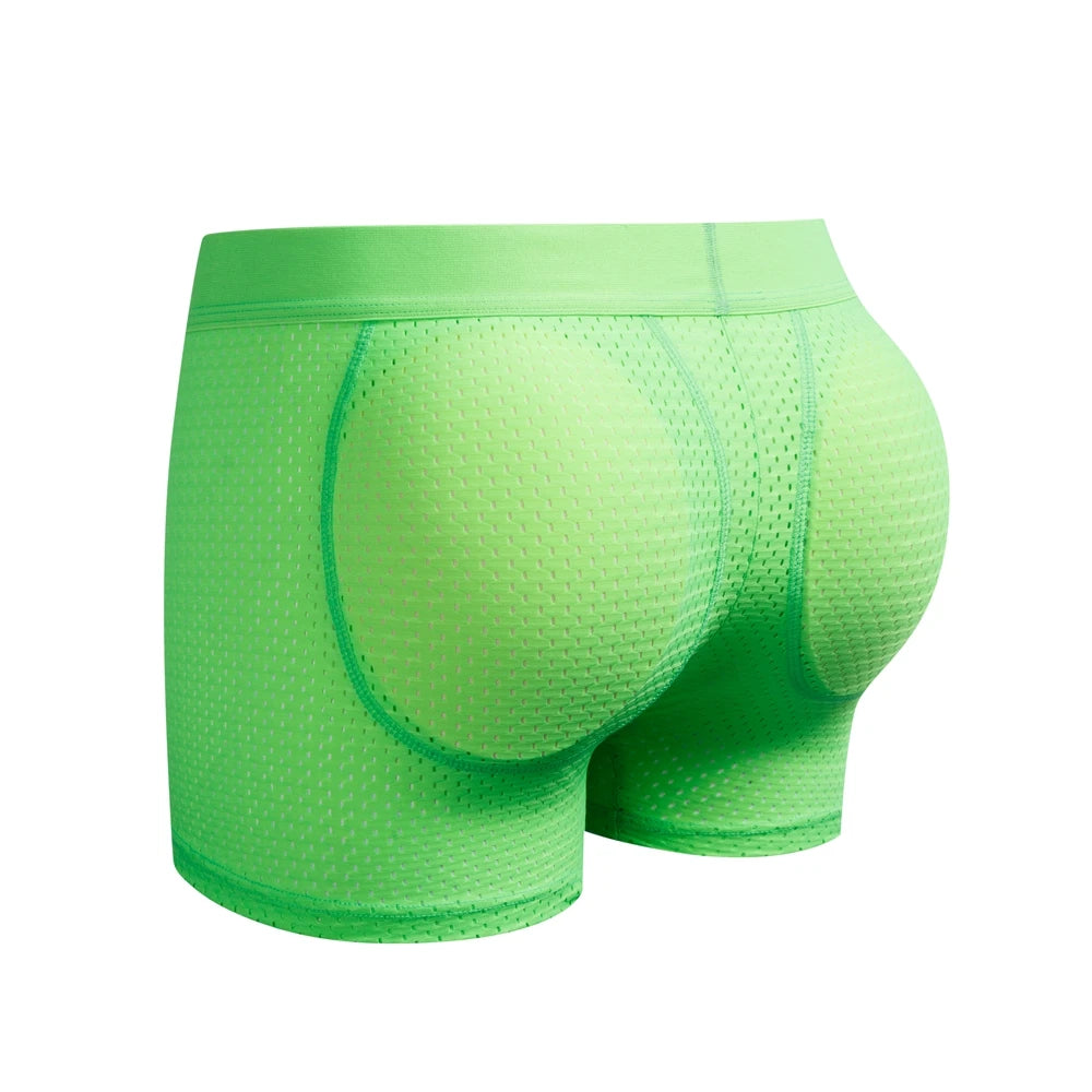 Men's Sexy Ice Mesh Breathable Butt Lift Boxer Briefs Underwear, Comfy Padded Underwear Boxer with Hip Pad Buttocks Boxer Trunk