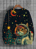 Men's Winter Skiing Animal Kitten Printed Casual Sweatshirt Fashion Round Neck Pullover Sweatshirt Polyester Fabric 2025 New