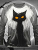 3D Printed Halloween Kitten Pattern 3D Printed Autumn Men's Crew Neck T-Shirt Casual Long Sleeve Oversized Pullover Fashion Tops