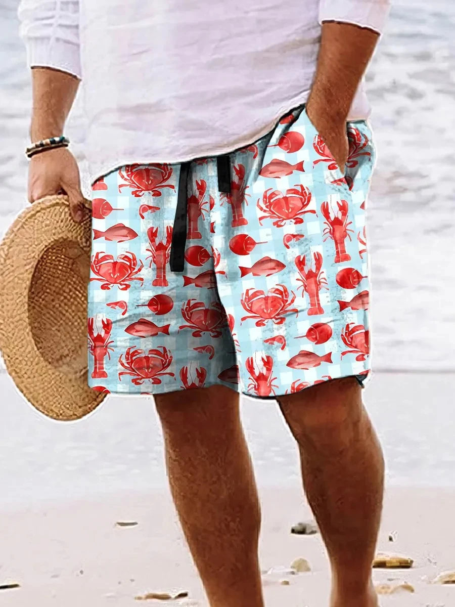 Men's Hawaiian Swim Trunks 3D Cartoon Print Beach Shorts Quick Dry Outdoor Leisure Sports Shorts Swimwear Fashion Men's Shorts