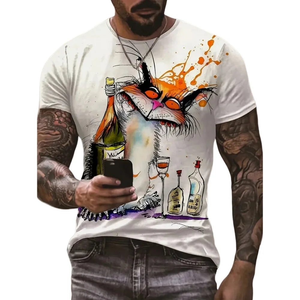 Cartoon 3D Print Funny Animal Graphic T-Shirts Summer O-Neck Short Sleeve Tops Casual Loose Men T-Shirt Harajuku Men's Clothing