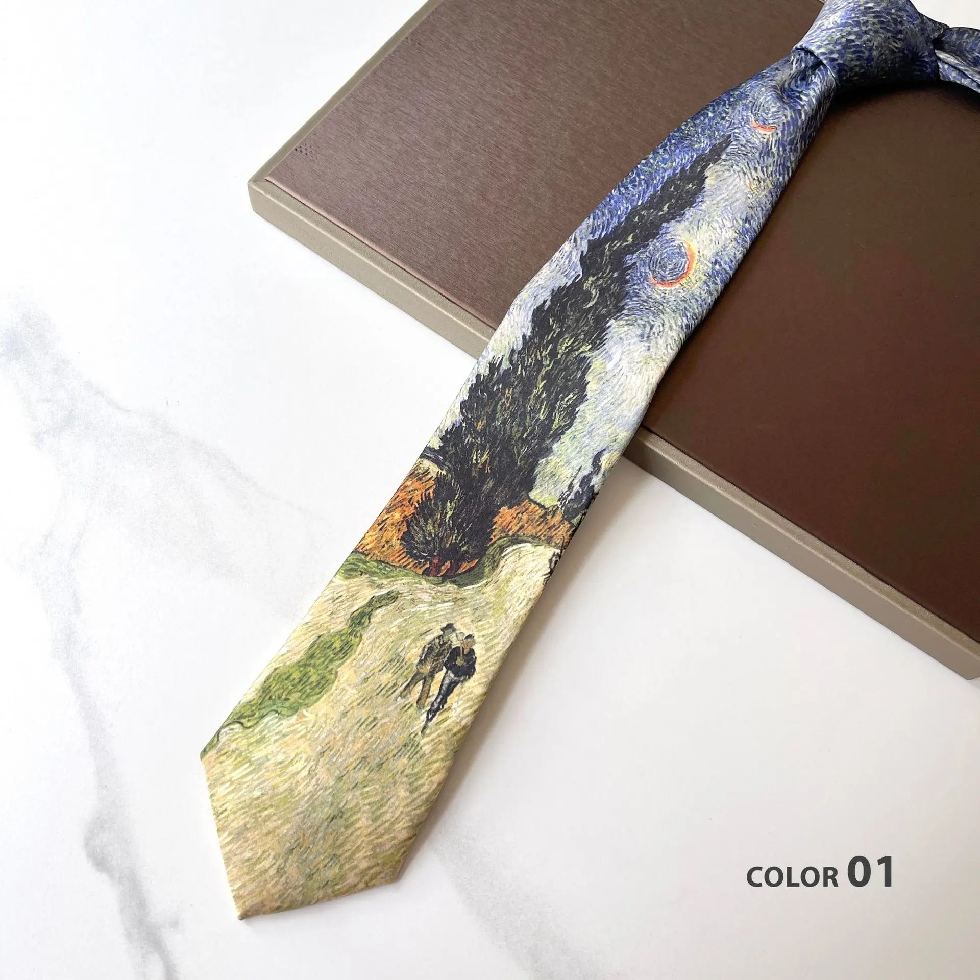 2024 New Retro Creative Oil Painting Colorful Necktie Men Women 8cm Flower Neck Ties Literary Style Polyester Casual Cravat Gift