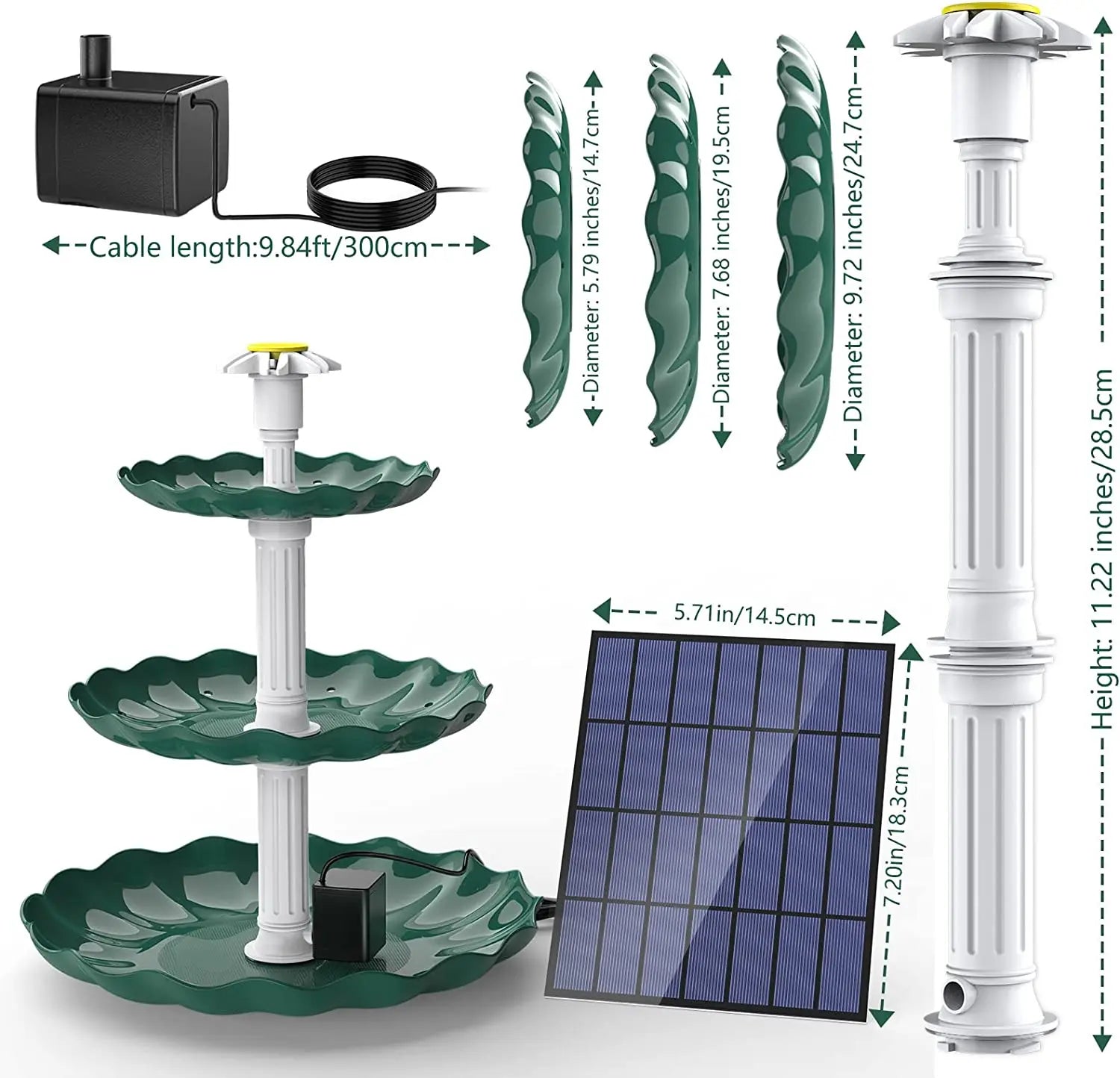 3 Tiered Bird Bath with 3W Solar Pump, DIY Solar Fountain Detachable and Suitable for Bird Bath, Garden Decoration