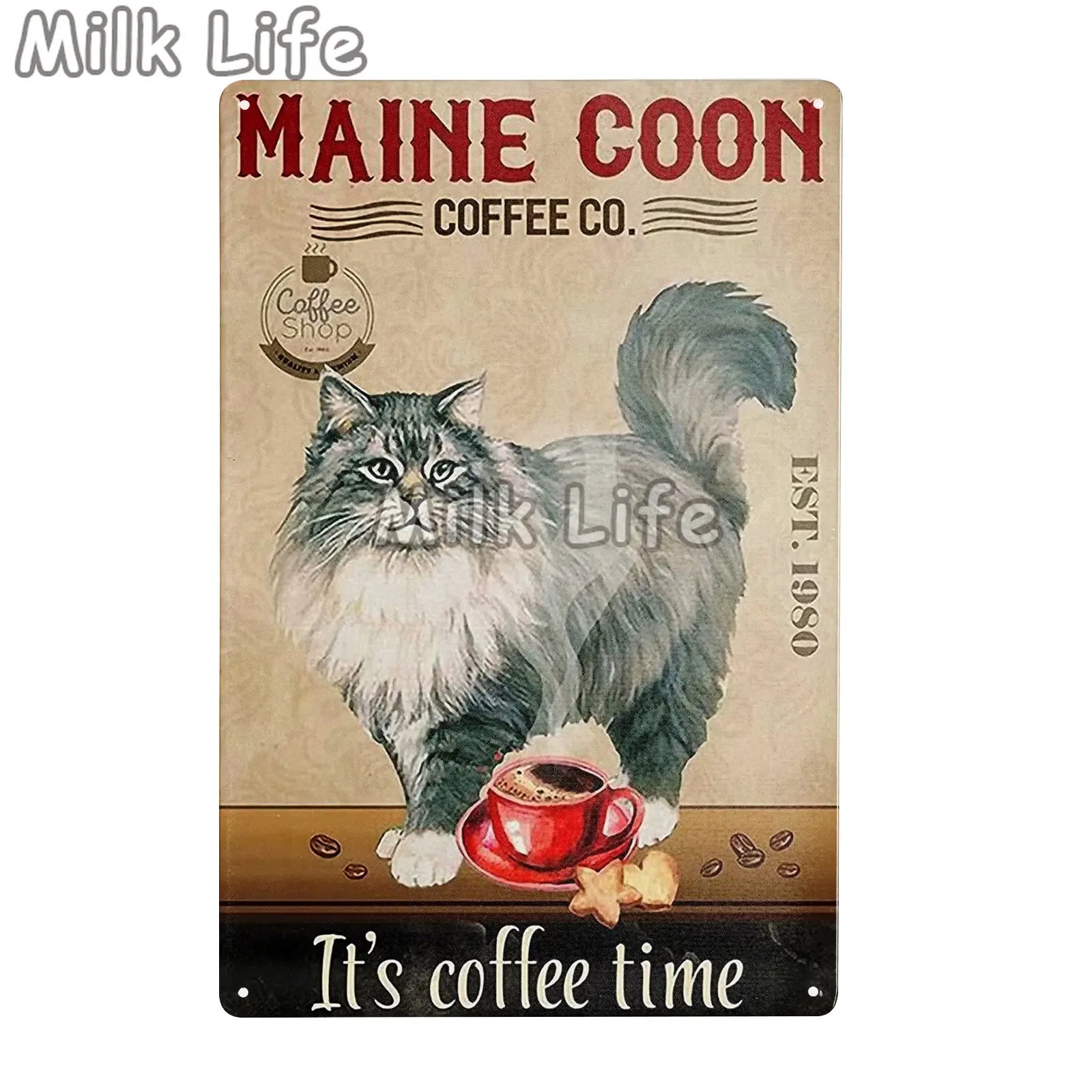 Maine Coon Cat Cafe Decoration Wall Crafts Metal Plaque Poster Decoration Wall Mural Plaques Tin Sign Posters Art Wall Decor