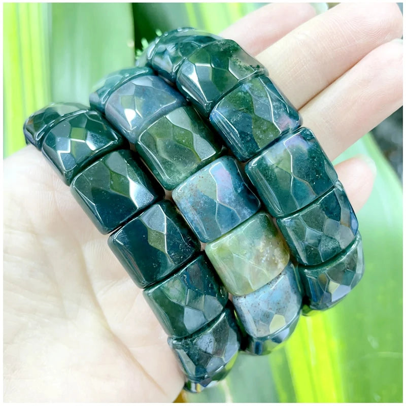 2024 New Natural Stone Lapis Lazuli Amazon Tiger Eye Agate Morgan Faced Square Elastic Bracelet for Men and Women Charm Jewelry