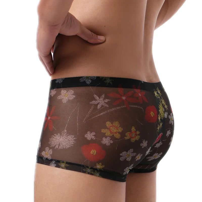 Sexy Boxer Shorts Underpants Men Translucent Boxers Underwear U Pouch Breathable Men's Panties Low Waist Mesh Hombre Boxershorts
