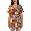 Flower Power Pajamas Spring 2 Pieces Purple Hippie Cute Pajama Sets Lady Short Sleeve O Neck Casual Custom Nightwear