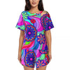Flower Power Pajamas Spring 2 Pieces Purple Hippie Cute Pajama Sets Lady Short Sleeve O Neck Casual Custom Nightwear