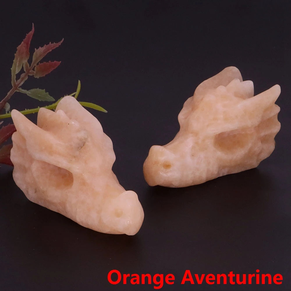 Dragon Head Statue Natural Gemstone - Orange Aventurine