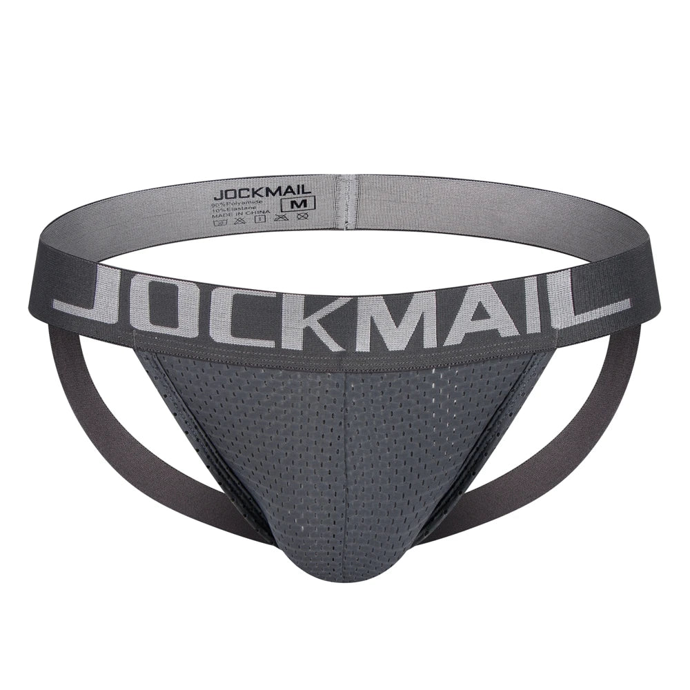 Jockmail Mens Jockstrap Mens Panties Sexy Gay Men Underwear Sissy Calzoncillos Hombre Slip Thong Mesh Low Waist Breathable