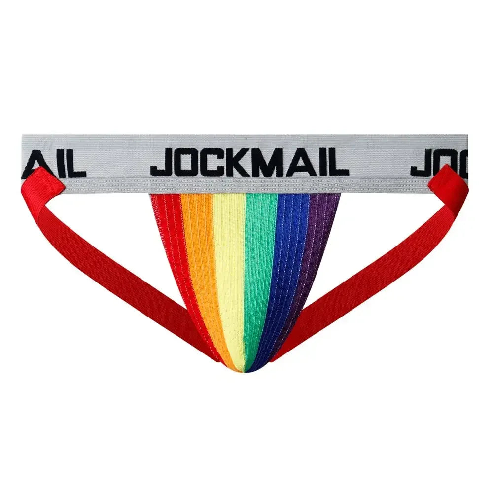 Sexy Men Underwear Brief Underpants Rainbow Stripes Men's Jockstrap Bikini Slip Men's Tanga Hombre Gay String Thong Breathable