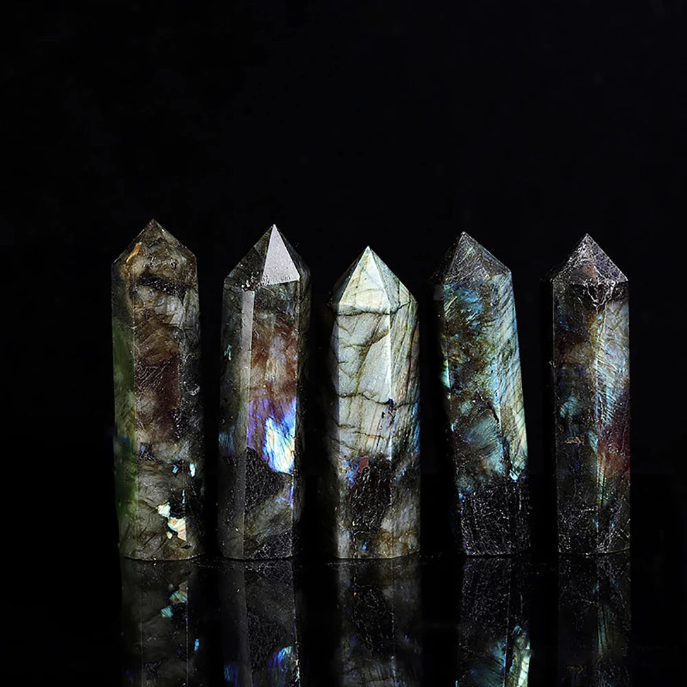 Natural Labradorite Column Single Pointed Pillar Labradorite Quartz Crystal Point Wand Mineral Obelisk Room Decor Stone Crafts