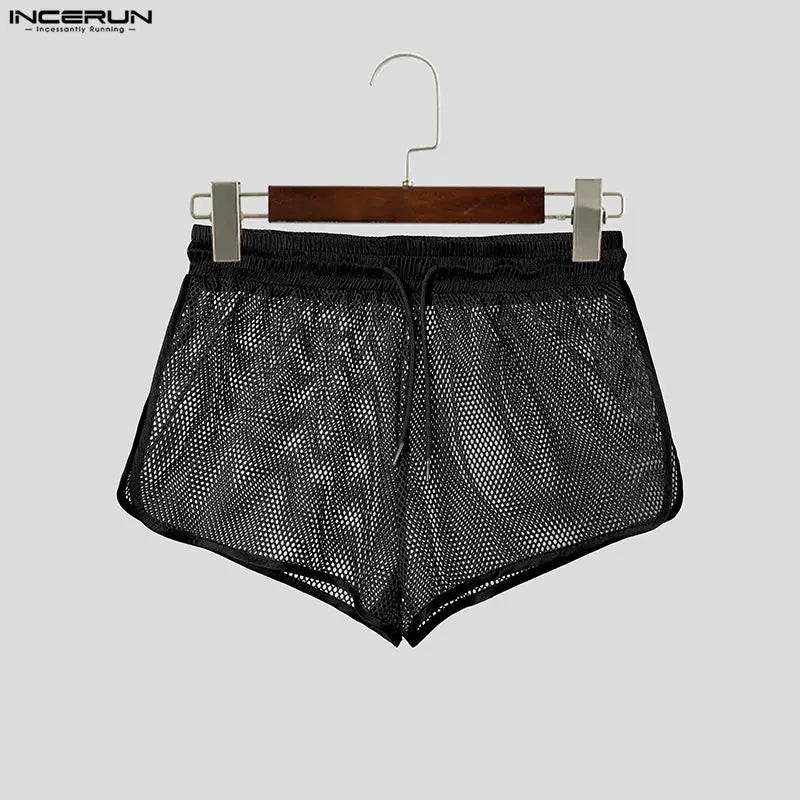 INCERUN Men's Shorts Mesh Patchwork Drawstring Joggers See Through Men Bottoms Summer Sexy Vacation 2026 Casual Shorts For Man