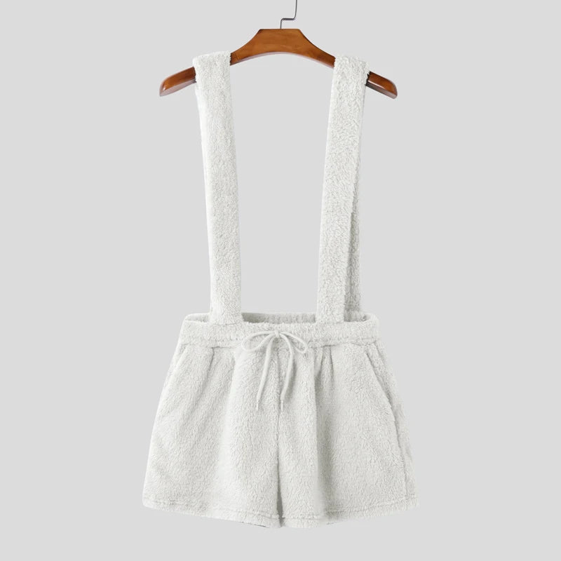 INCERUN 2025 American Style Short Overalls Men Fashion Casual Suede Design Streetwear Hot Selling Jumpsuits Summer Solid Rompers