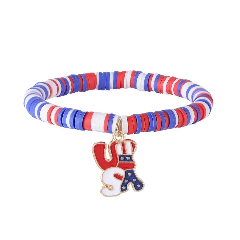 American Flag Bracelets US Red White Blue Color Bracelet with Simple and Adjustable Elasticity Patriot Bracelet Jewelry Gift