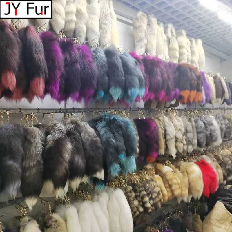 2026 Real Fox Fur Tail Large Long Natural Fur tail Keychain Pendant Cosplay tail Cute Wolf Fox Tail Fur Car Keychains For Women