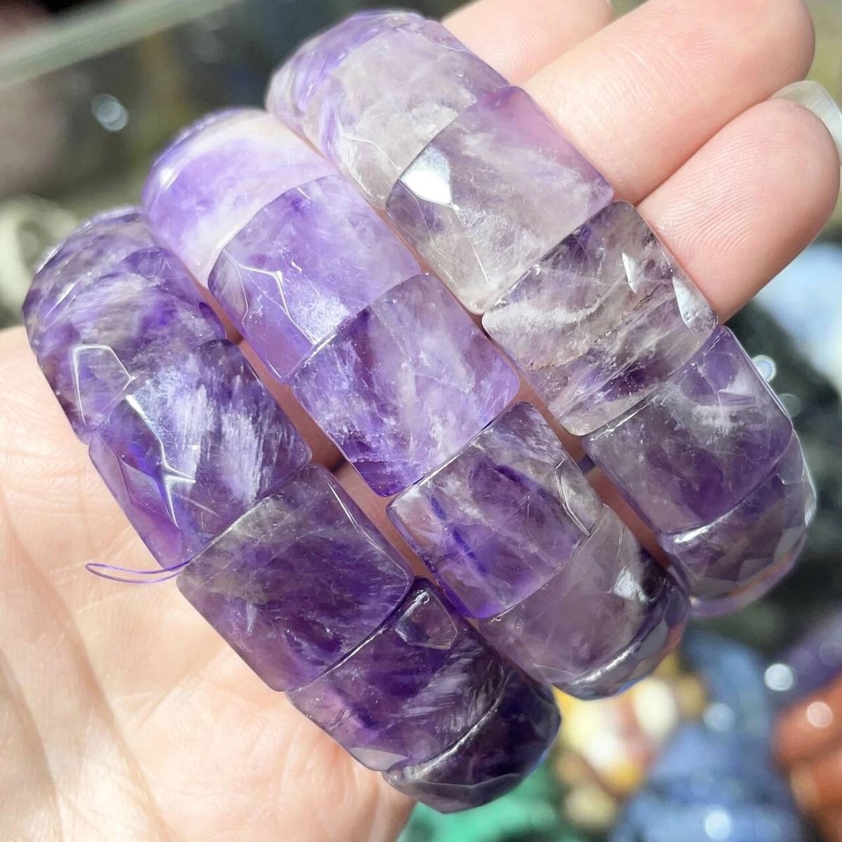 2024 New Natural Stone Lapis Lazuli Amazon Tiger Eye Agate Morgan Faced Square Elastic Bracelet for Men and Women Charm Jewelry